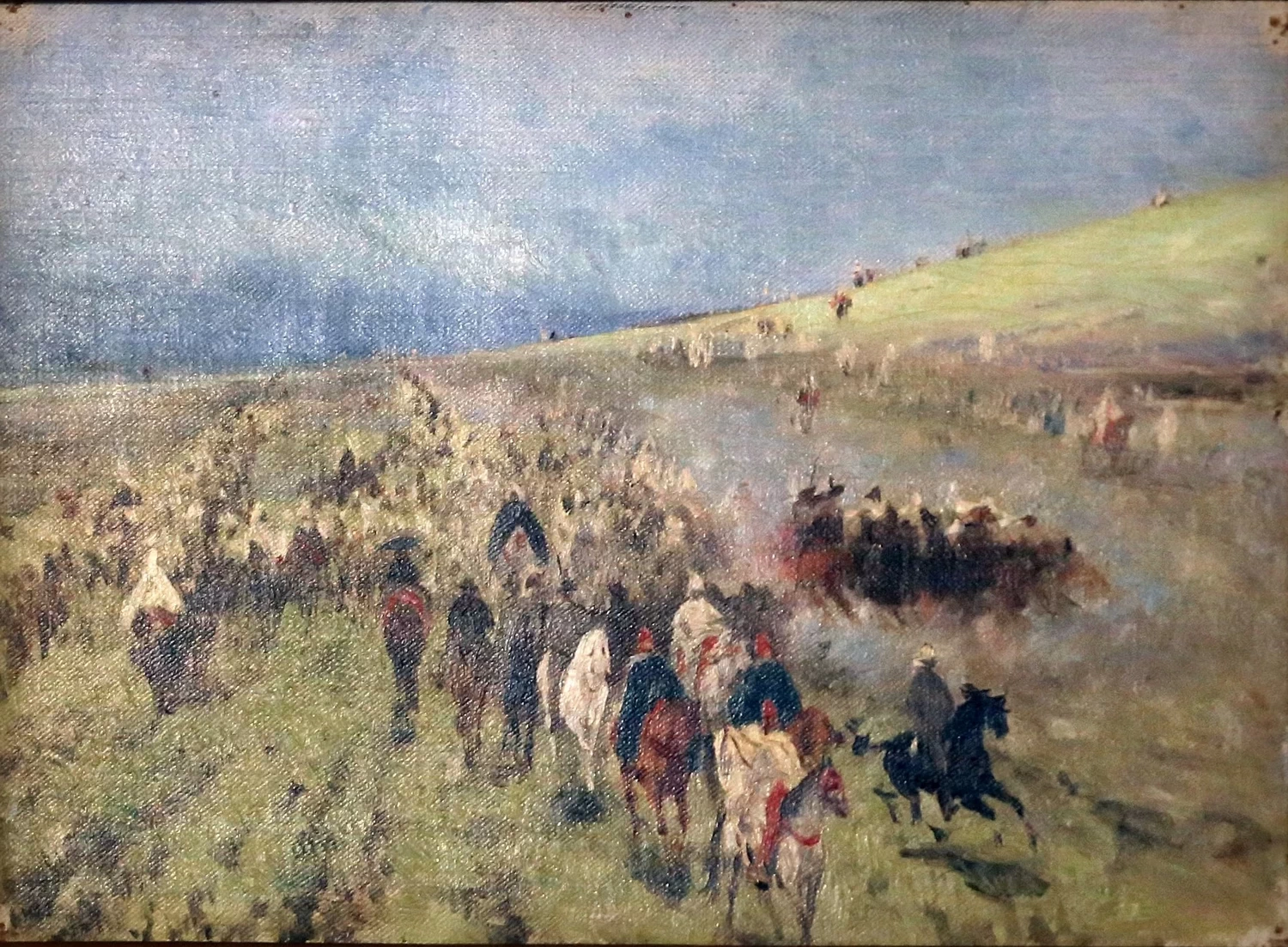 Stefano - cavalieri arabi nel deserto, bozzetto del viaggio in marocco, 1870, 75 ca., Firenze